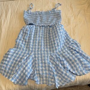 SHEIN Blue and White Smocked Tiered Sundress